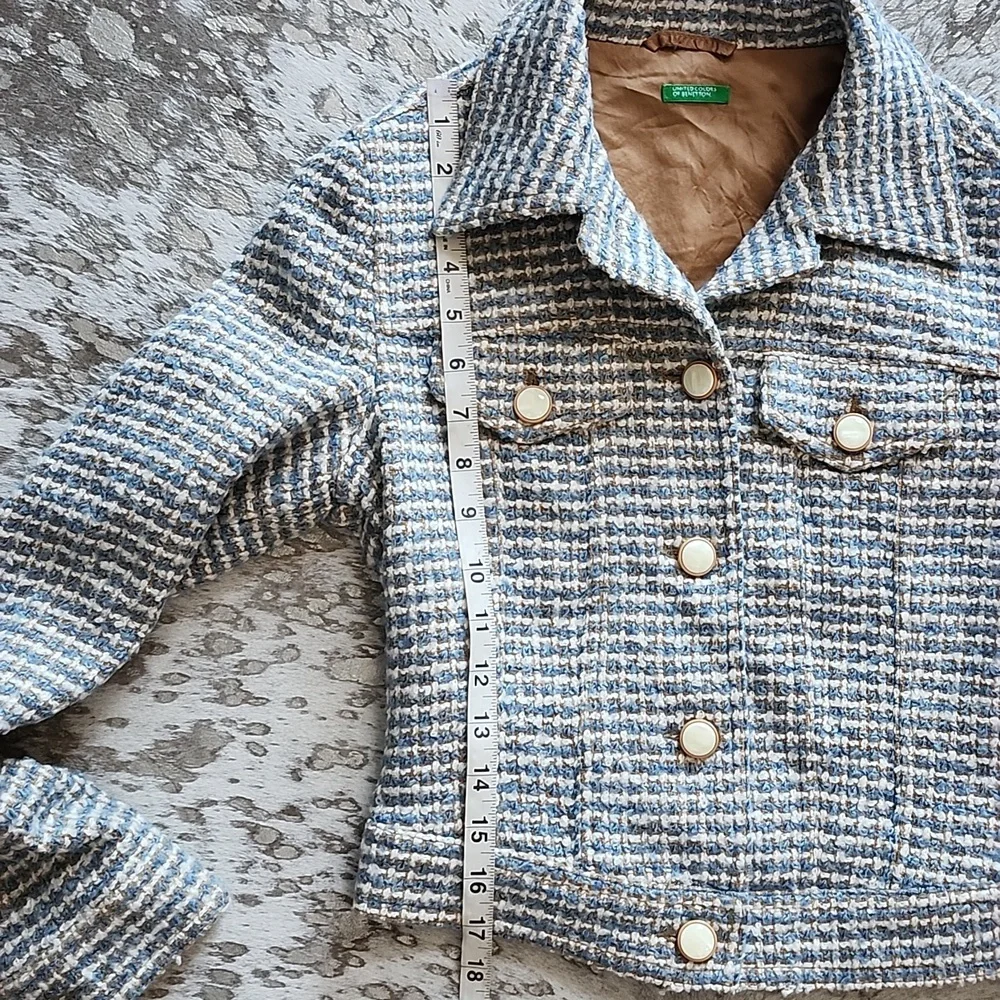 United Colors Of Benetton Tweed Skirt  Blazer Suit Sz42 Vintage